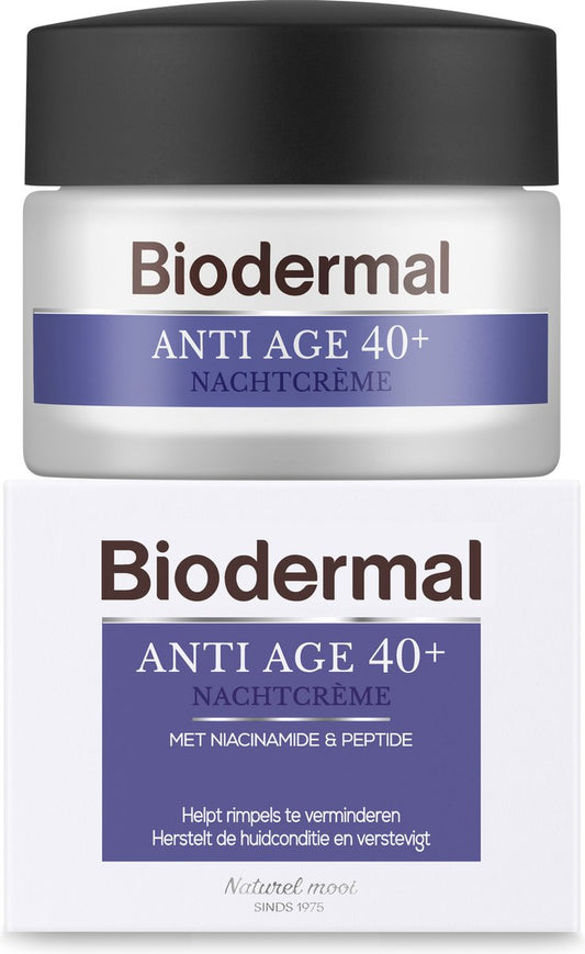 Crème de nuit Biodermal Anti-Âge 40+ - Crème de nuit à la niacinamide et aux peptides - Restaure l'état de la peau et la raffermit - 50 ml 
