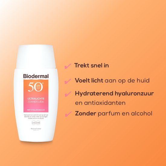 Biodermal Ultralight Sun Fluid - Sunscreen with SPF50+ - with hyaluronic acid - Facial sunscreen 
