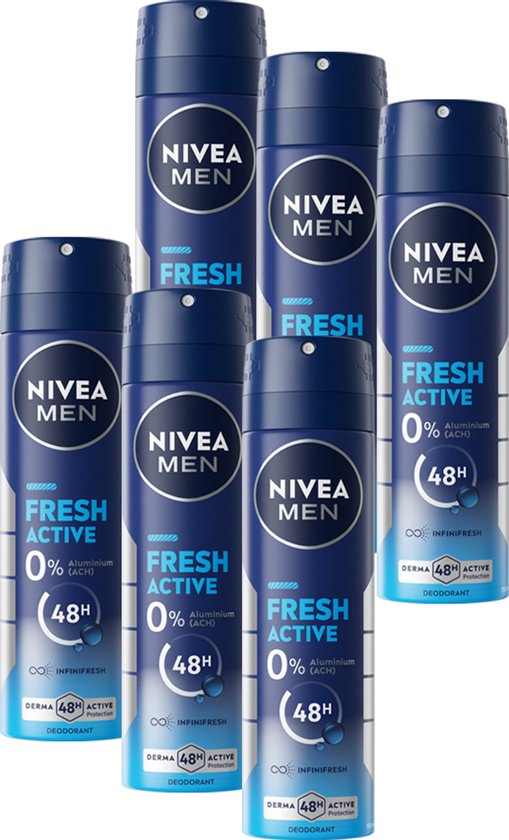 NIVEA MEN Fresh Active Deodorant Spray - Deo Beschermt 48 uur - Aluminiumvrij - Alcoholvrij - Voordeelverpakking 6 x 150 ml